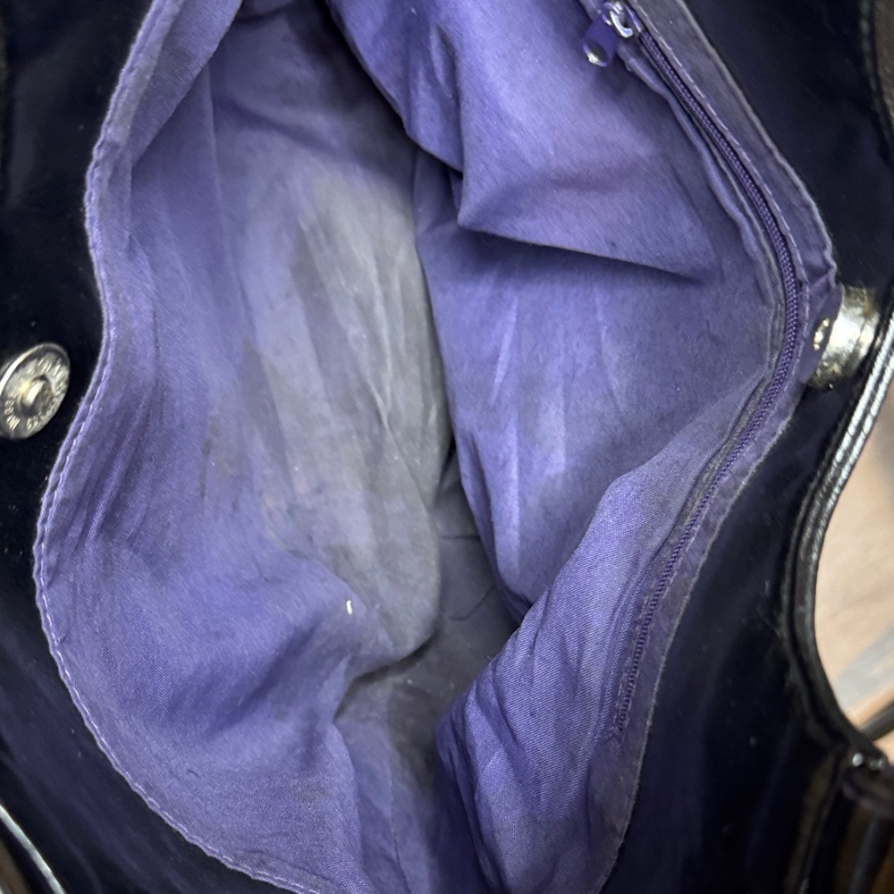 Black Faux Leather Letter K Shoulder Bag with Purple Accent and Silver Hardware - Picture 4 of 10